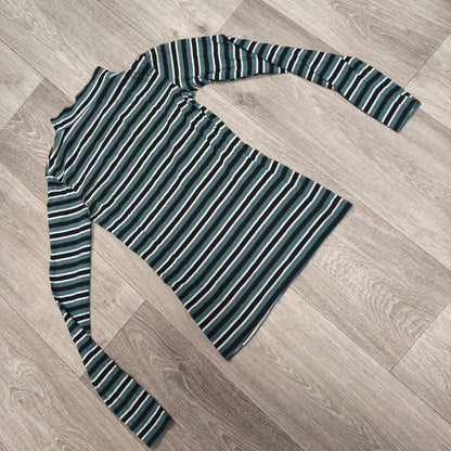 Esmara Womens Striped Long Sleeve Mock Neck Top Shirt XS Green Black White