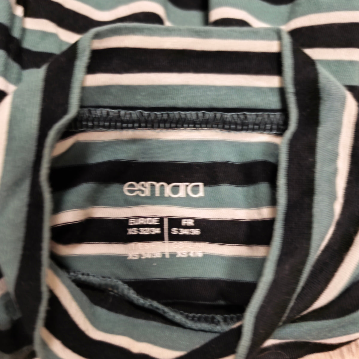 Esmara Womens Striped Long Sleeve Mock Neck Top Shirt XS Green Black White