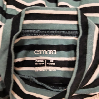 Esmara Womens Striped Long Sleeve Mock Neck Top Shirt XS Green Black White