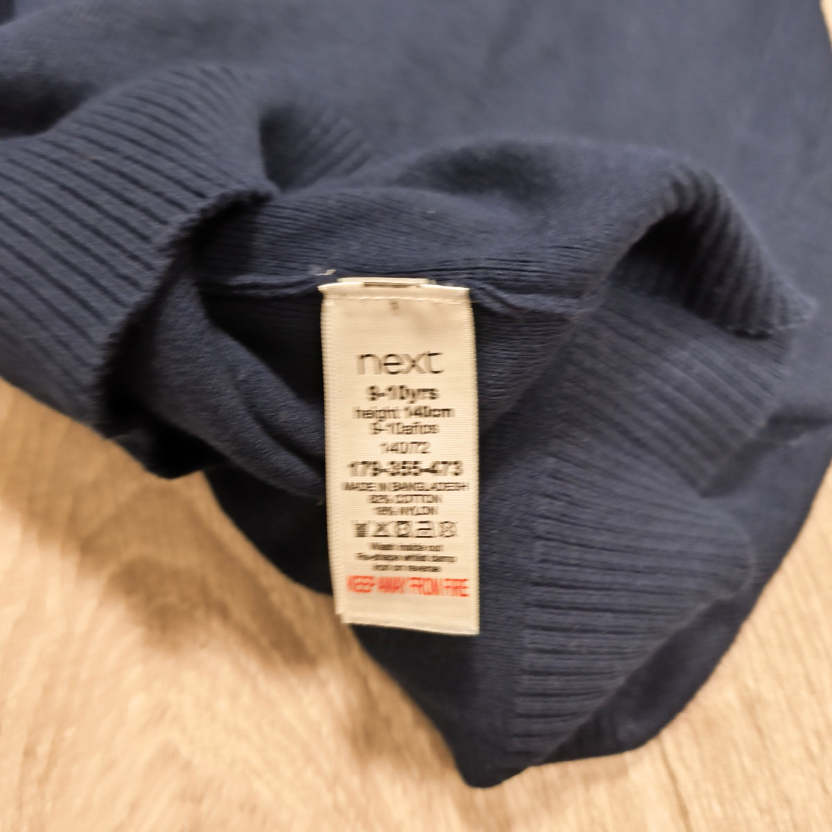 Next Boys Navy Blue V-Neck Jumper Sweater Size 9-10 Years 140cm Cotton Blend