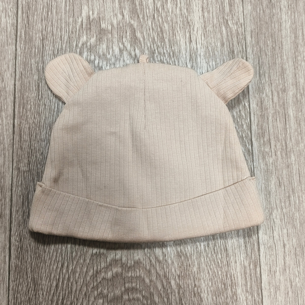 ICA i Eco Baby Beanie Hat Organic Cotton Beige Bear Ears Animal Face 3-6 Months