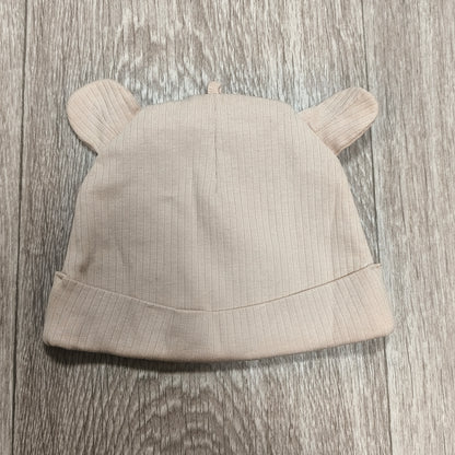 ICA i Eco Baby Beanie Hat Organic Cotton Beige Bear Ears Animal Face 3-6 Months