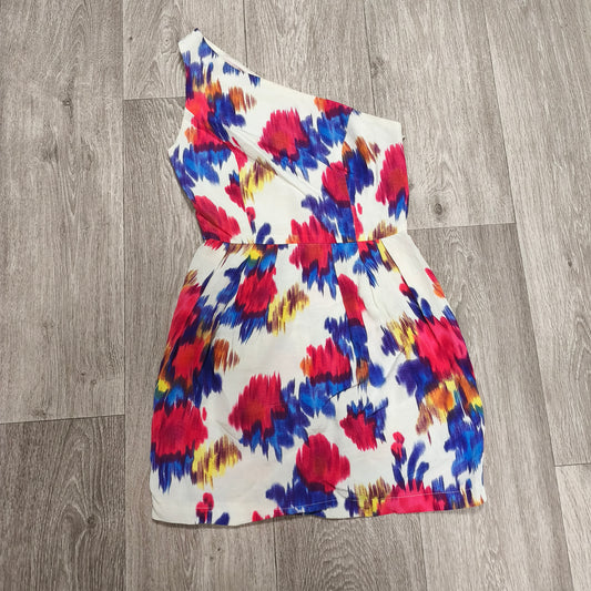 Topshop Womens One Shoulder Mini Dress Floral Abstract Multicolor US 4 UK 8