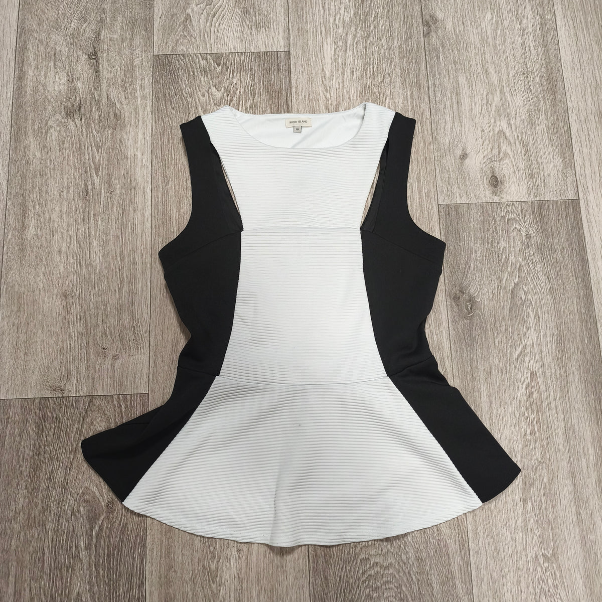 River Island Womens Peplum Top Sleeveless Black White Color Block UK 10 EUR 36