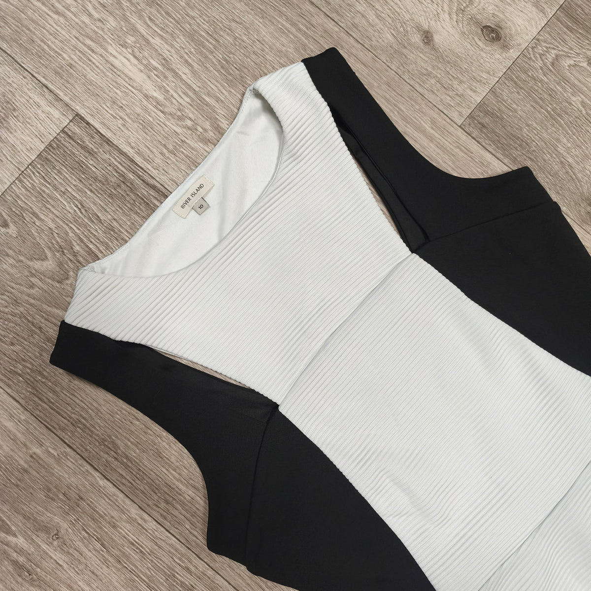 River Island Womens Peplum Top Sleeveless Black White Color Block UK 10 EUR 36