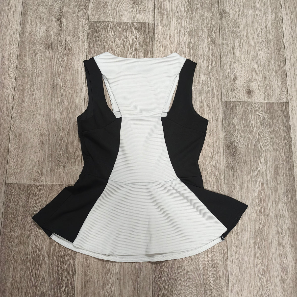 River Island Womens Peplum Top Sleeveless Black White Color Block UK 10 EUR 36