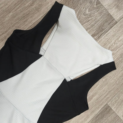 River Island Womens Peplum Top Sleeveless Black White Color Block UK 10 EUR 36