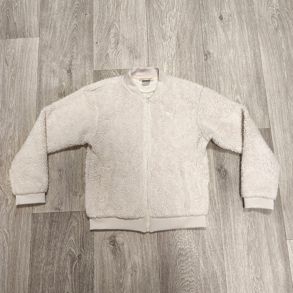 PUMA Kids Sherpa Fleece Jacket Full Zip Cream Beige Size L 11-12 Yrs 580226-23