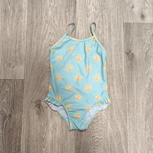 Girls Light Blue Sunshine Print Ruffle One Piece Swimsuit Bathing Suit