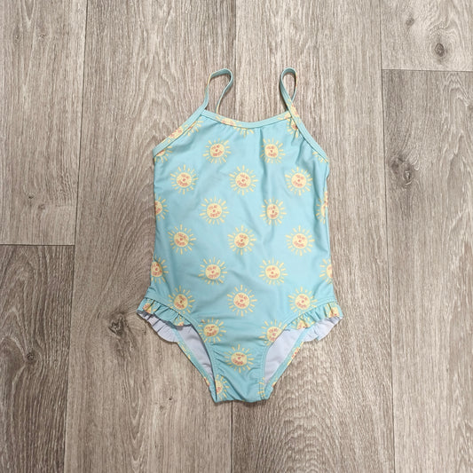 Girls Light Blue Sunshine Print Ruffle One Piece Swimsuit Bathing Suit