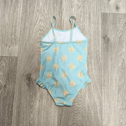 Girls Light Blue Sunshine Print Ruffle One Piece Swimsuit Bathing Suit