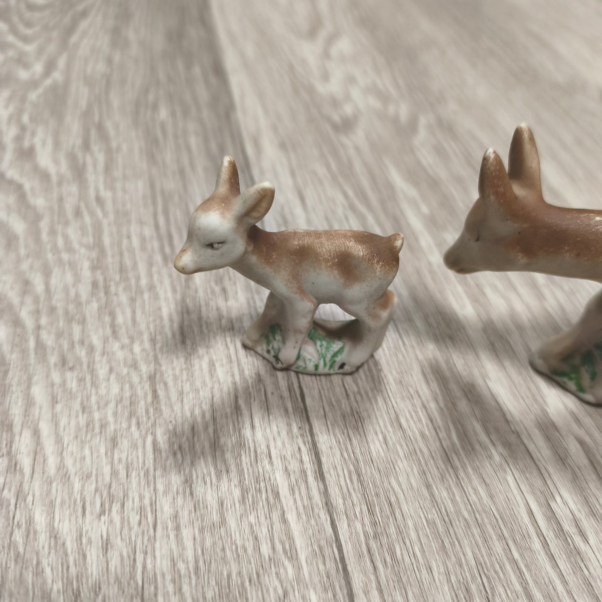Vintage USSR Biscuit Clay Deer Figurines Set 2 Mother Fawn 1980s Soviet
