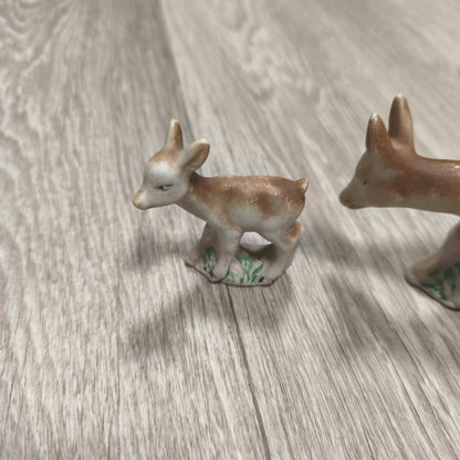 Vintage USSR Biscuit Clay Deer Figurines Set 2 Mother Fawn 1980s Soviet