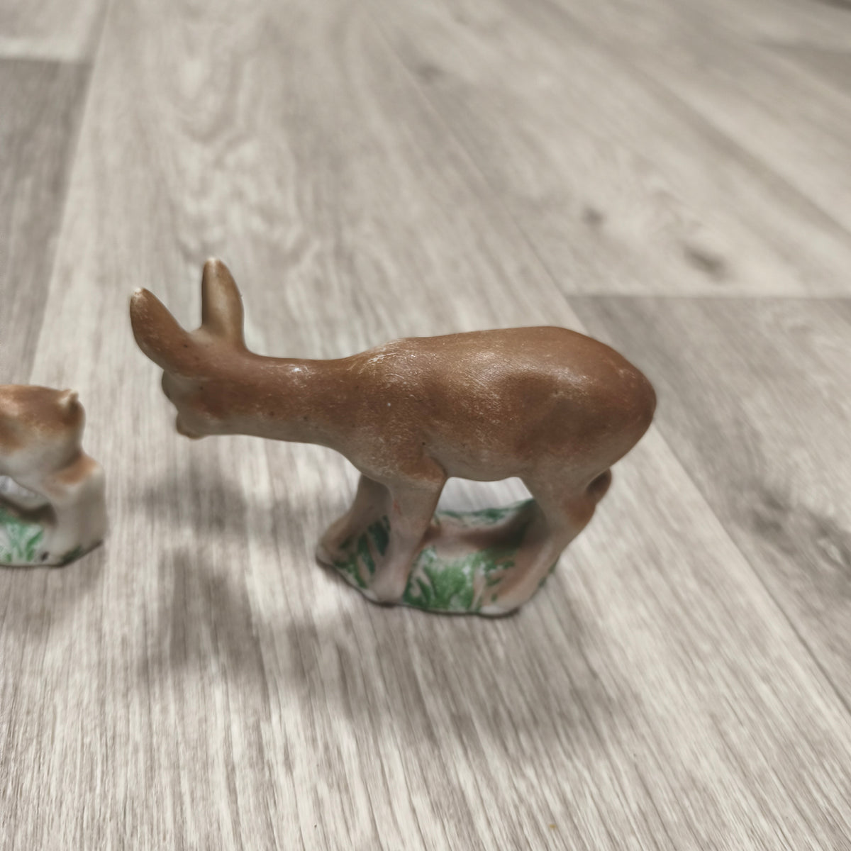Vintage USSR Biscuit Clay Deer Figurines Set 2 Mother Fawn 1980s Soviet