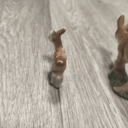Vintage USSR Biscuit Clay Deer Figurines Set 2 Mother Fawn 1980s Soviet