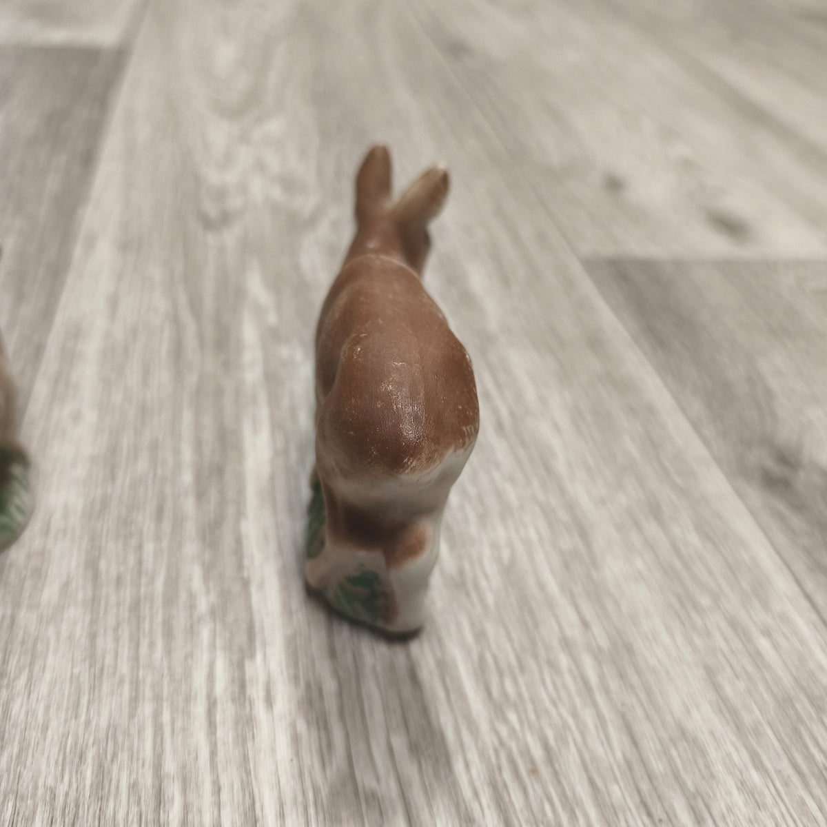Vintage USSR Biscuit Clay Deer Figurines Set 2 Mother Fawn 1980s Soviet
