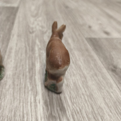 Vintage USSR Biscuit Clay Deer Figurines Set 2 Mother Fawn 1980s Soviet