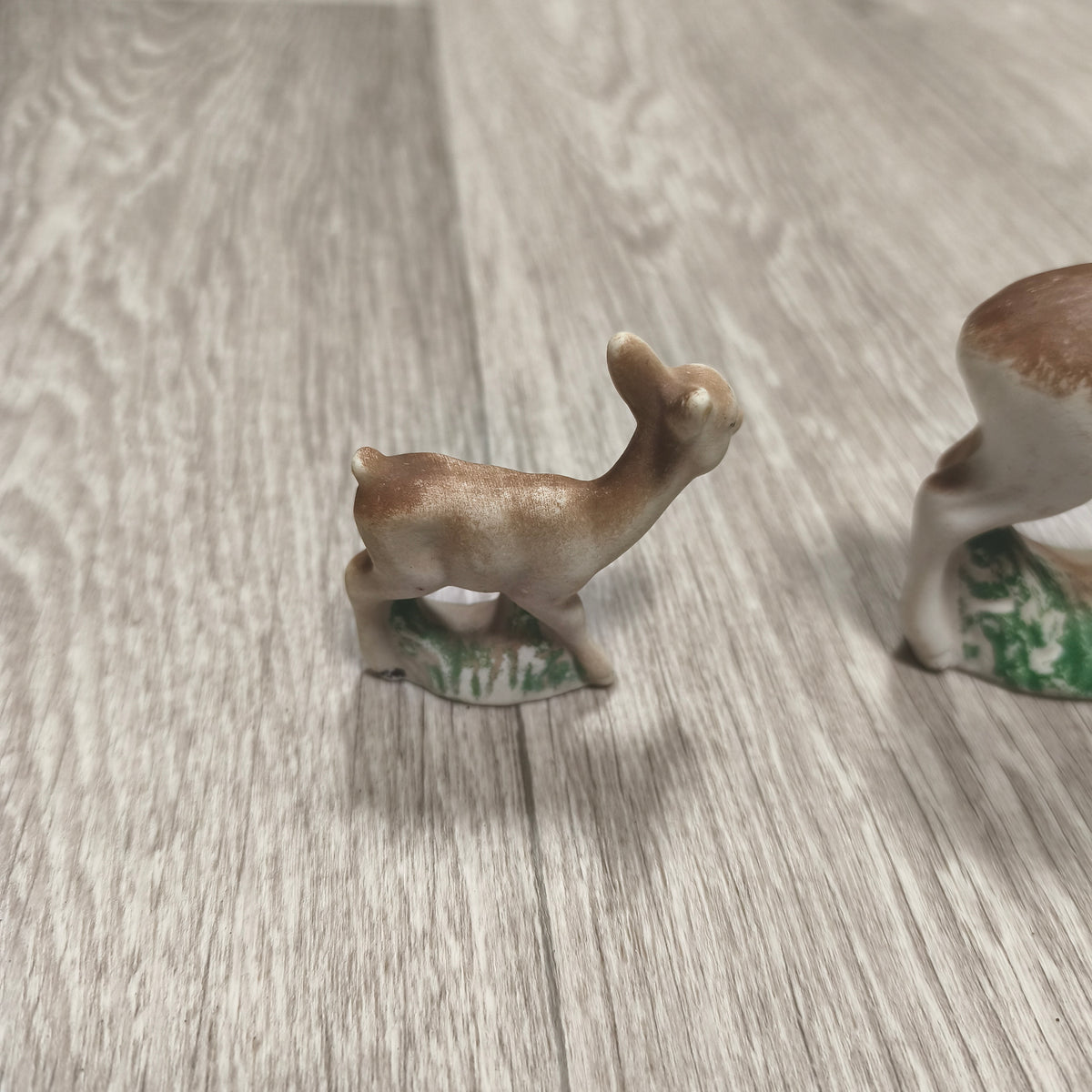 Vintage USSR Biscuit Clay Deer Figurines Set 2 Mother Fawn 1980s Soviet