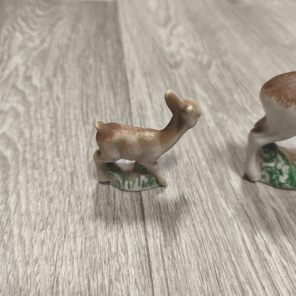 Vintage USSR Biscuit Clay Deer Figurines Set 2 Mother Fawn 1980s Soviet