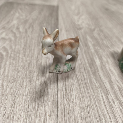 Vintage USSR Biscuit Clay Deer Figurines Set 2 Mother Fawn 1980s Soviet