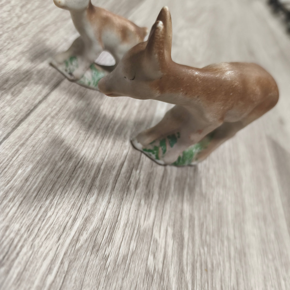 Vintage USSR Biscuit Clay Deer Figurines Set 2 Mother Fawn 1980s Soviet