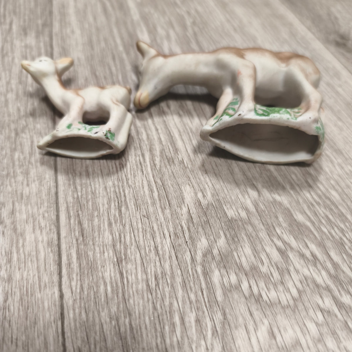 Vintage USSR Biscuit Clay Deer Figurines Set 2 Mother Fawn 1980s Soviet