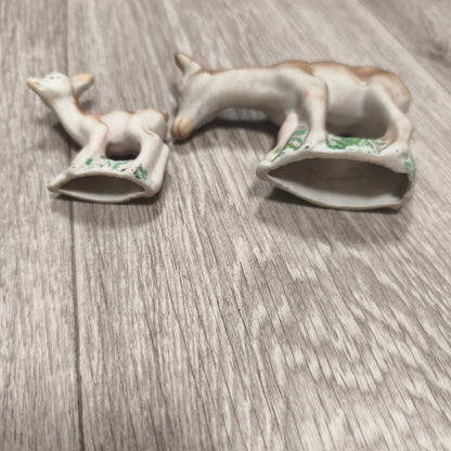 Vintage USSR Biscuit Clay Deer Figurines Set 2 Mother Fawn 1980s Soviet