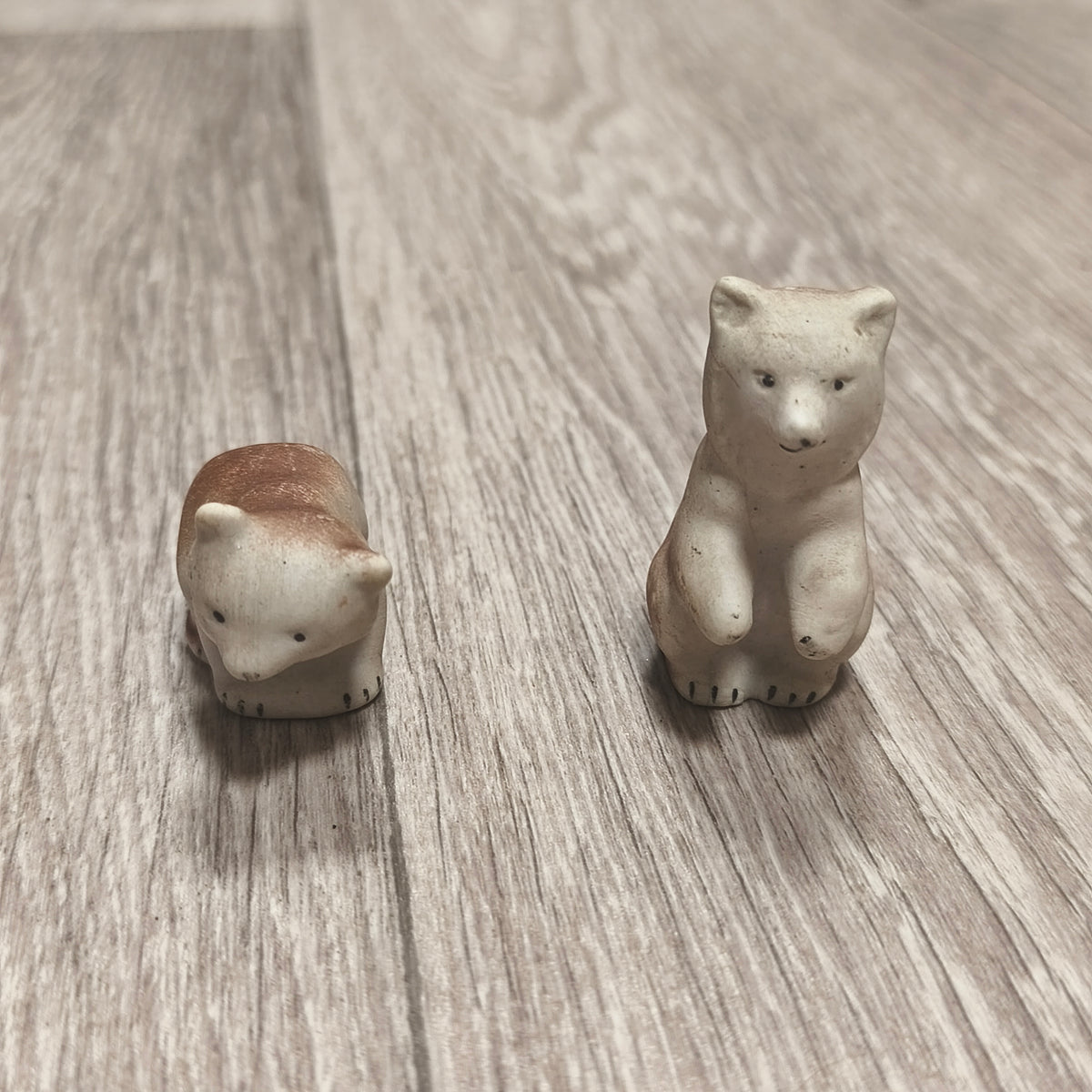 Vintage Soviet Riga Porcelain Factory Biscuit Bear Cubs Figurines 1950s RPF RPR