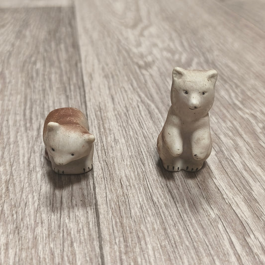 Vintage Soviet Riga Porcelain Factory Biscuit Bear Cubs Figurines 1950s RPF RPR