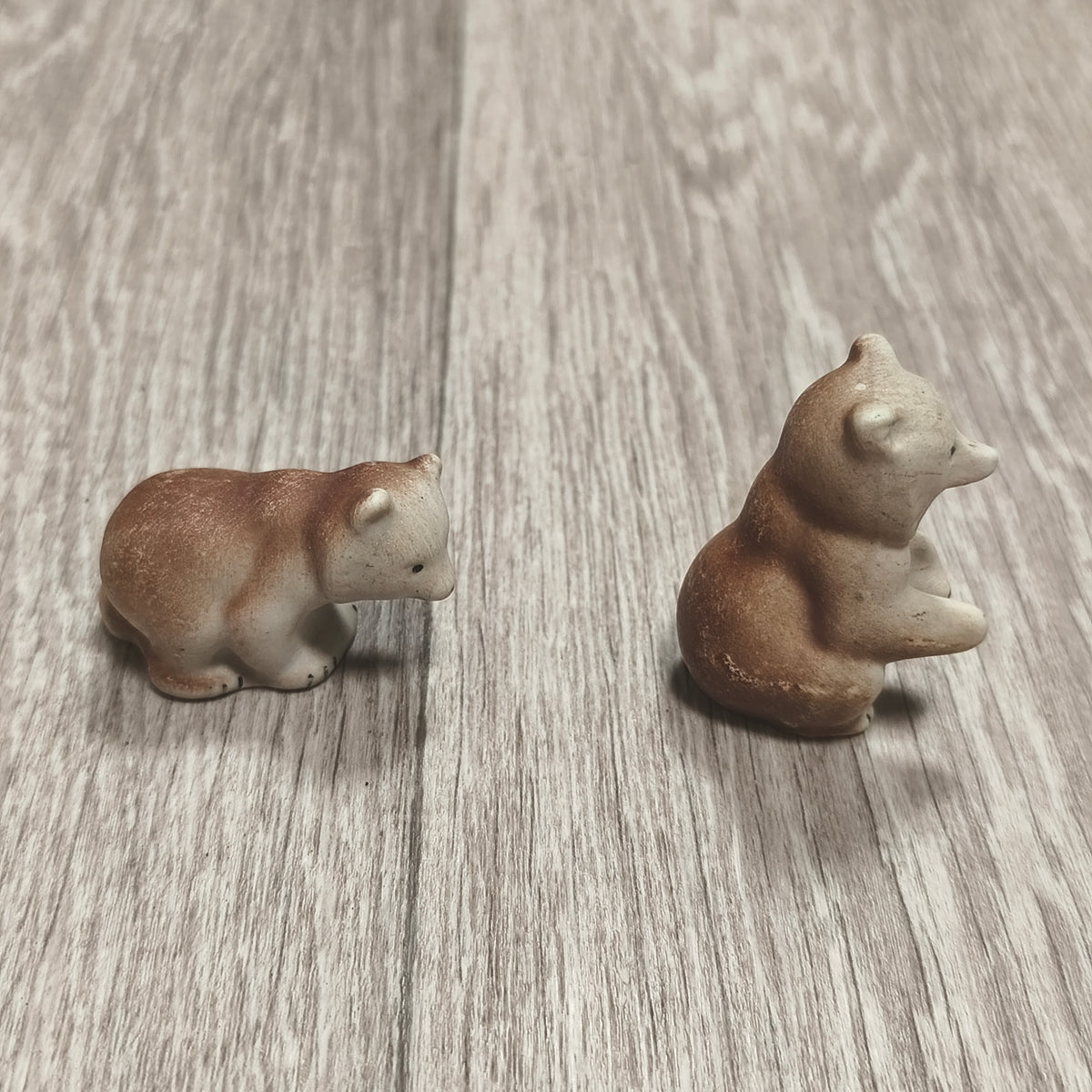 Vintage Soviet Riga Porcelain Factory Biscuit Bear Cubs Figurines 1950s RPF RPR