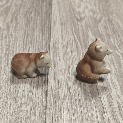 Vintage Soviet Riga Porcelain Factory Biscuit Bear Cubs Figurines 1950s RPF RPR