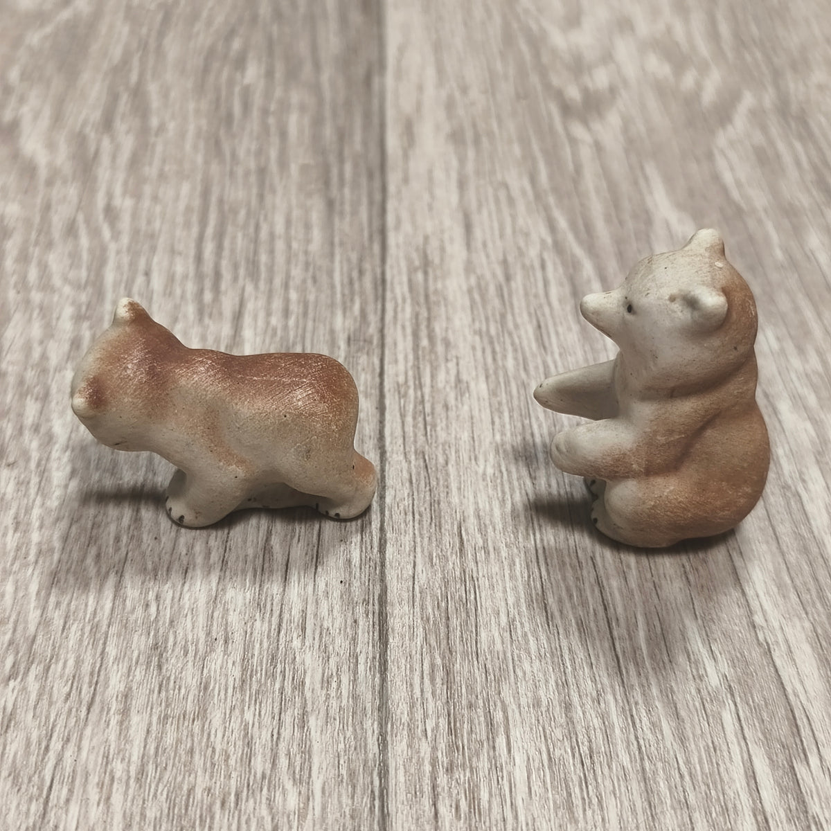 Vintage Soviet Riga Porcelain Factory Biscuit Bear Cubs Figurines 1950s RPF RPR