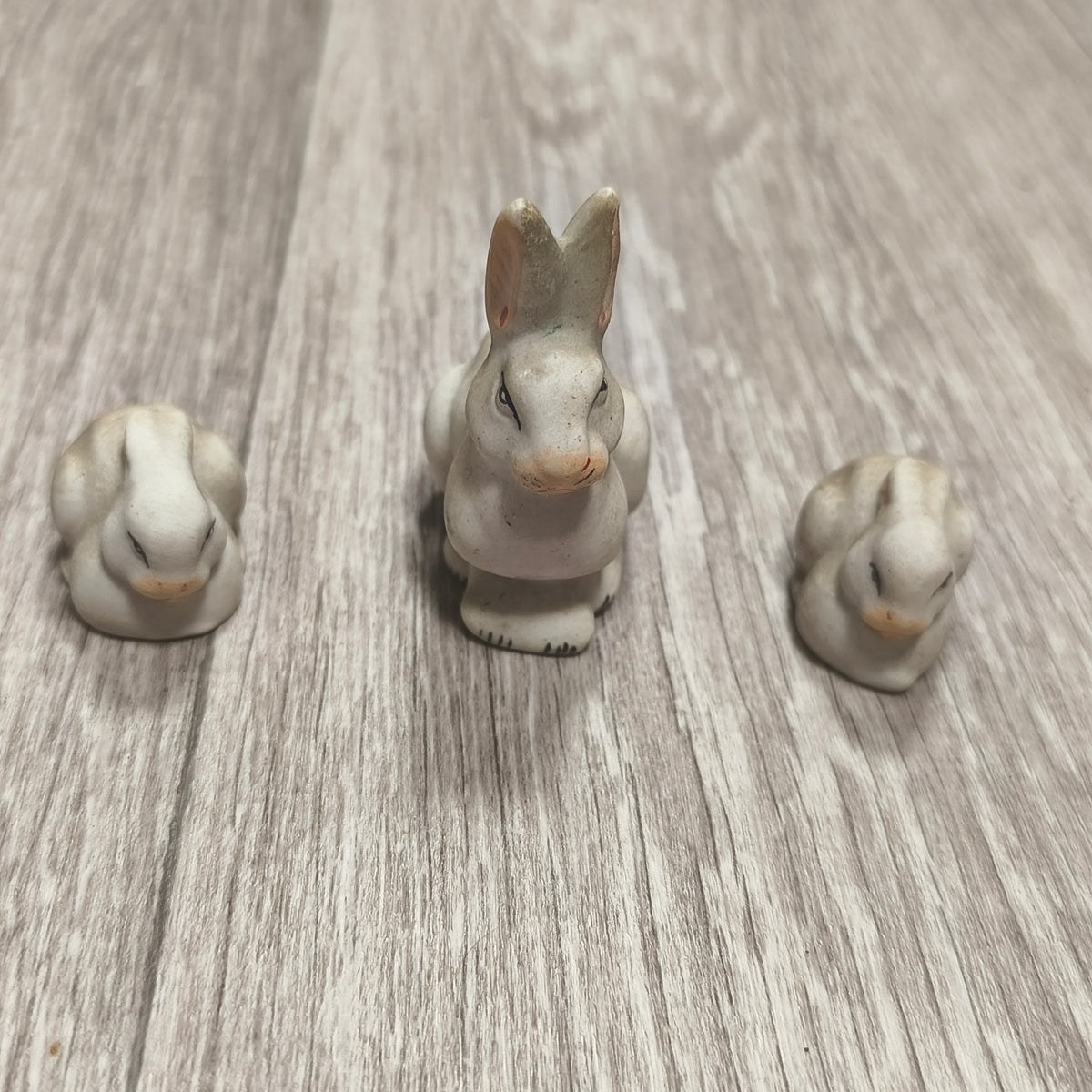 Vintage USSR Soviet Gzhel Turygino Bisque Porcelain Bunny Rabbit Figurines Set