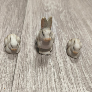 Vintage USSR Soviet Gzhel Turygino Bisque Porcelain Bunny Rabbit Figurines Set