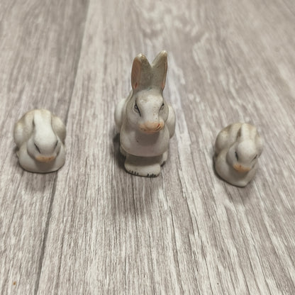 Vintage USSR Soviet Gzhel Turygino Bisque Porcelain Bunny Rabbit Figurines Set