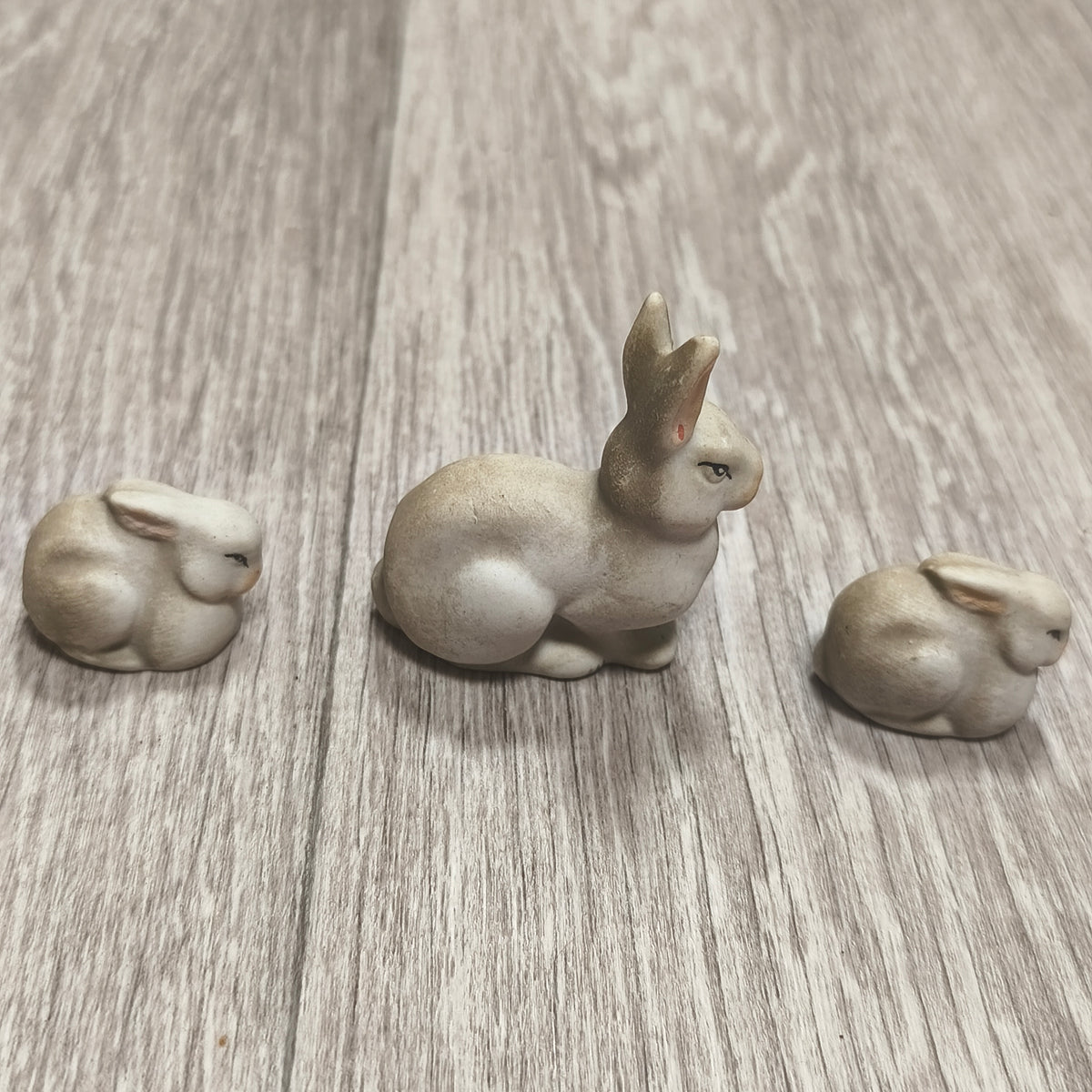 Vintage USSR Soviet Gzhel Turygino Bisque Porcelain Bunny Rabbit Figurines Set