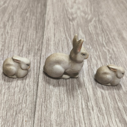 Vintage USSR Soviet Gzhel Turygino Bisque Porcelain Bunny Rabbit Figurines Set