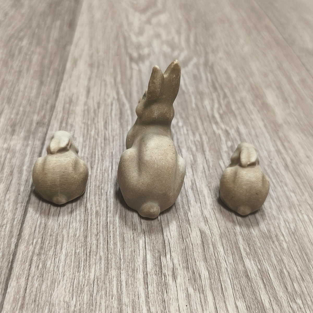 Vintage USSR Soviet Gzhel Turygino Bisque Porcelain Bunny Rabbit Figurines Set