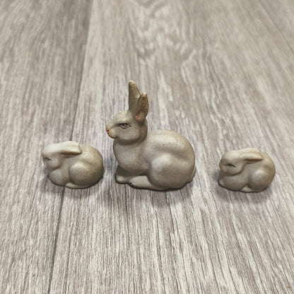 Vintage USSR Soviet Gzhel Turygino Bisque Porcelain Bunny Rabbit Figurines Set