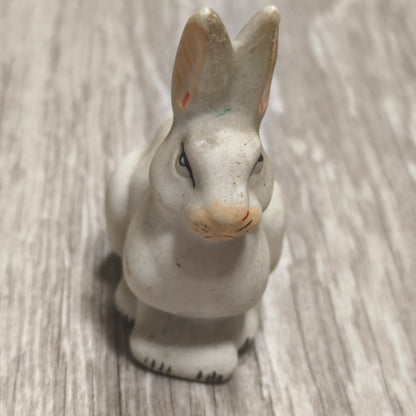 Vintage USSR Soviet Gzhel Turygino Bisque Porcelain Bunny Rabbit Figurines Set
