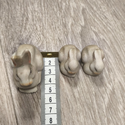 Vintage USSR Soviet Gzhel Turygino Bisque Porcelain Bunny Rabbit Figurines Set