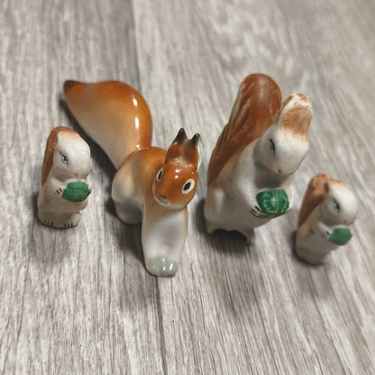 Vintage Polonne ZHK Soviet Porcelain Squirrel Family Figurines Set of 4 USSR