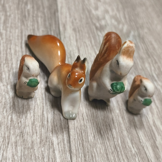 Vintage Polonne ZHK Soviet Porcelain Squirrel Family Figurines Set of 4 USSR