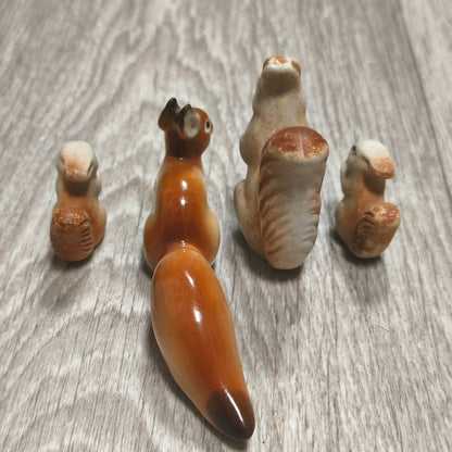 Vintage Polonne ZHK Soviet Porcelain Squirrel Family Figurines Set of 4 USSR