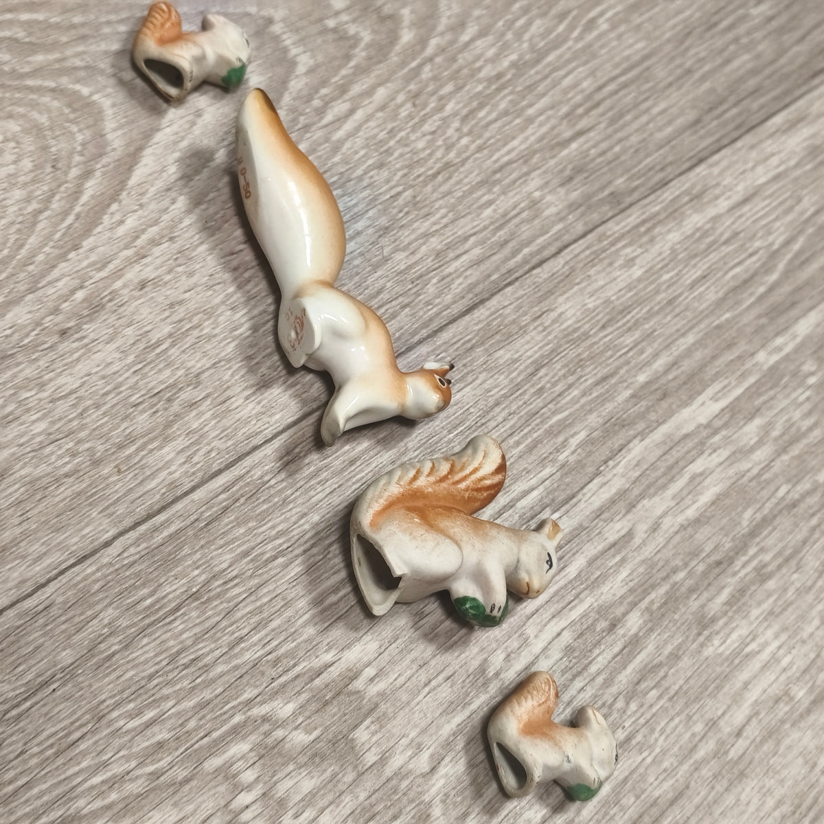 Vintage Polonne ZHK Soviet Porcelain Squirrel Family Figurines Set of 4 USSR
