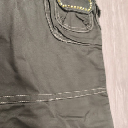 Y2K Cargo Pants Womens Size 30 Green Studded Rhinestone Low Rise Flare FAIR