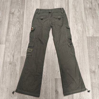 Y2K Cargo Pants Womens Size 30 Green Studded Rhinestone Low Rise Flare FAIR