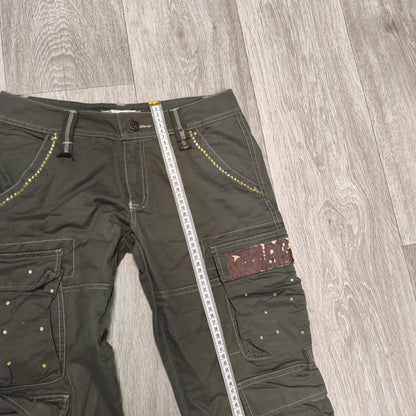 Y2K Cargo Pants Womens Size 30 Green Studded Rhinestone Low Rise Flare FAIR