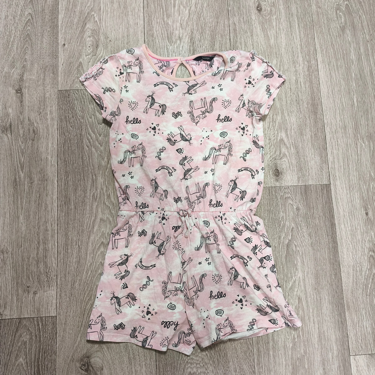 George Girls Pink Unicorn Tie Dye Playsuit Romper Shortall Age 9-10 Years