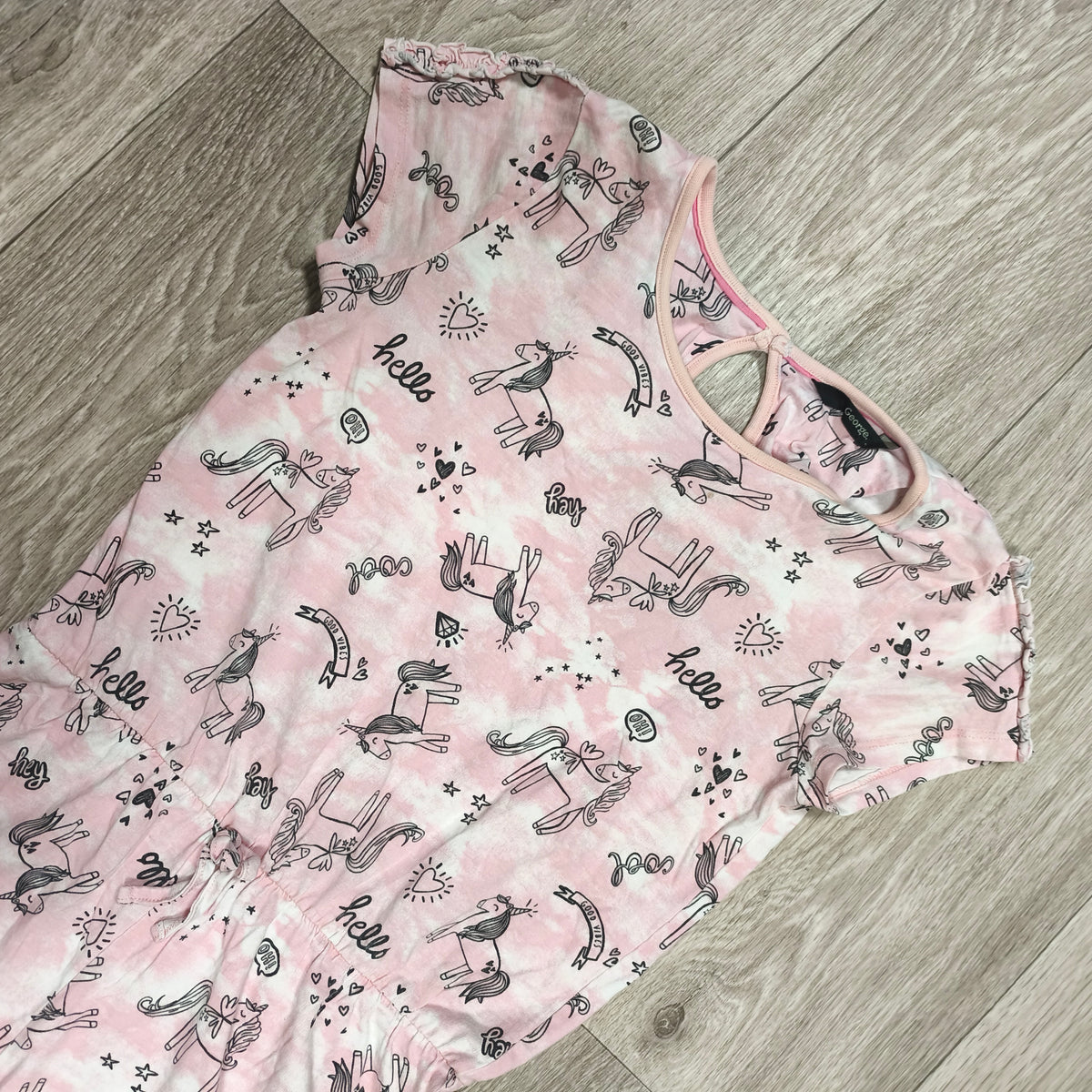 George Girls Pink Unicorn Tie Dye Playsuit Romper Shortall Age 9-10 Years